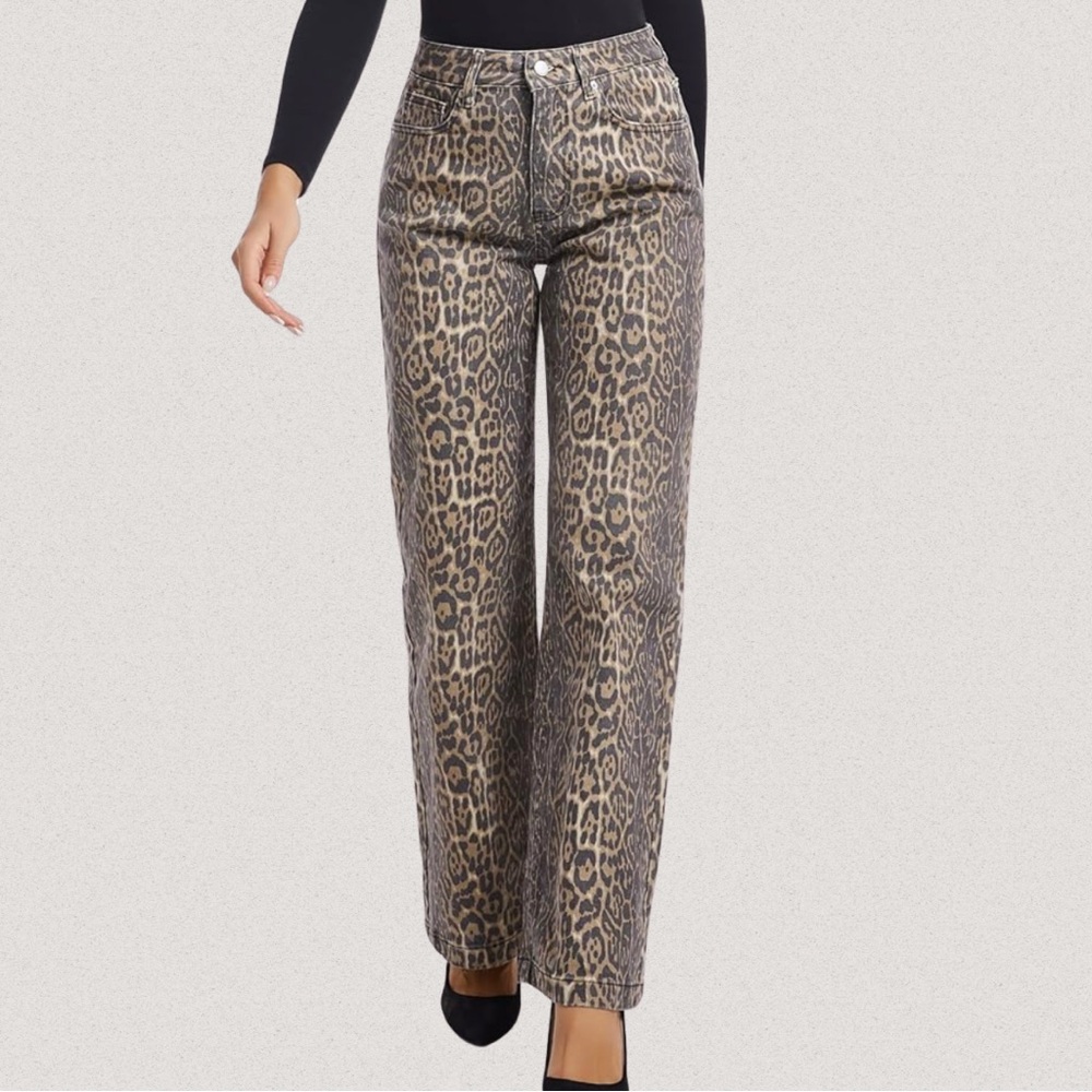 Leopard Print Straight-Leg Jeans - Brown/Black